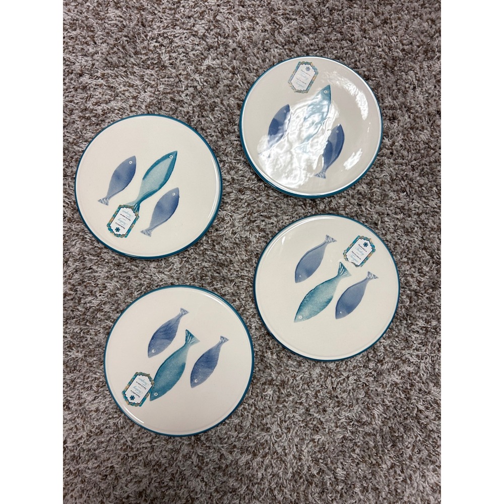 Papart Seramik Handpainted Turkey Blue Fish Ceramic Plates Set of 4 993407